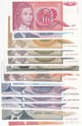 Yugoslavia, Total 13 banknotes
10 Dinara,1990, AUNC; 100 Dinara,1990, AUNC; 100 Dinara (2),1991, UNC; 100 Dinara,1994, UNC; 500 Dinara, 1986, AUNC; 5...