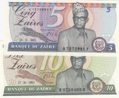 Zaire, 1985, UNC, total 2 banknotes
5 Zaire,1985, p26a; 10 Zaire,1985, p27a, Serial Number: A 7272981 F, B 0750405 D
Estimate: 10-20 USD