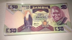 Zambia, 50 Kwacha, 1986/88, UNC, p28a, BUNDLE
Total 100 banknotes
Estimate: 50-100 USD
