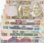 Zambia, Total 5 banknotes
2 Kwacha, 1980/1988, UNC, p24; 5 Kwacha, 1980/1988, UNC, p25; 10 Kwacha, 1980/1988, UNC, p26; 20 Kwacha, 1980/1988, UNC, p2...