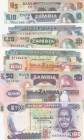 Zambia, Total 9 banknotes
5 Kwacha, 1980/1988, UNC; 10 Kwacha, 1980/1988, UNC; 10 Kwacha, 1989/1991, UNC; 20 Kwacha, 1980/1988, UNC; 20 Kwacha, 1989/...