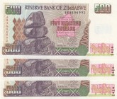Zimbabwe, 500 Dollars, 2001, UNC, p10
Consecutive serial number, total 3 banknotes, Serial Number: AB3406992-93-94
Estimate: 20-40 USD