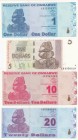 Zimbabwe, Total 4 banknotes
1 Dollar, 2009, UNC(-), p92; 5 Dollars, 2006, UNC, p66; 10 Dollars, 2009, UNC, p94; 20 Dollars, 2009, UNC, p95 
Estimate...