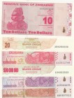 Zimbabwe, Total 6 banknotes
10 Dollars, 2009, UNC, p94; 20 Dollars, 2006, UNC, p40; 100.000.000 Dollars, 2008, UNC, p80; 500.000.000 Dollars, 2008, U...