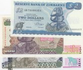 Zimbabwe, Total 3 banknotes
2 Dollars, 1983, UNC, p1b; 500 Dollars, 2004, UNC, p11b; 1.000 Dollars, 2003, UNC, p12
Estimate: 10-20 USD