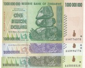 Zimbabwe, Total 3 banknotes
1 Billion Dollars, 2008, UNC, p83; 10 Billion Dollars, 2008, UNC, p85; 10 Trillion Dollars, 2008, UNC, p88
Estimate: 10-...
