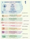 Zimbabwe, Total 8 banknotes
5 Cents, 2006, UNC; 10 Cents, 2006, UNC; 1 Dollar, 2006, UNC; 5 Dollars, 2006, UNC; 10 Dollars, 2006, UNC; 20 Dollars, 20...