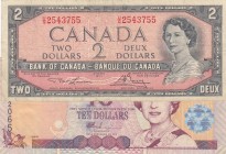 Mix Lot, Total 2 banknotes
Fiji 10 Dollars, 2002, VF, p106a; Canada 2 Dollars, 1954, VF, p76d
Estimate: 15-30 USD