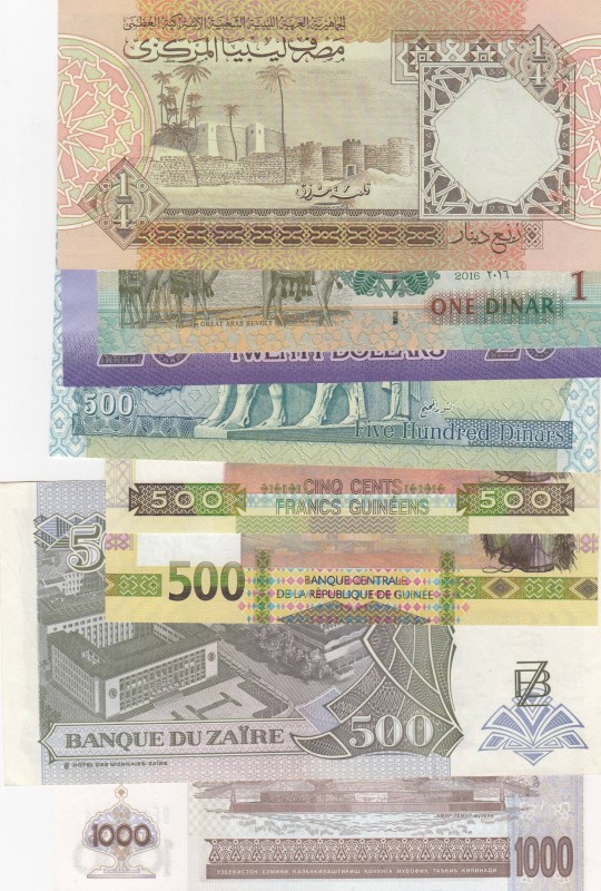 Mix Lot, Total 8 banknotes
Uzbekistan, 1000 Som, 2001, AUNC, p82; Guinea, 500 C...