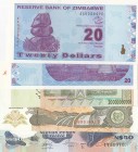 Mix Lot, UNC, Total 5 banknotes
Zimbabwe 20 Dollars (2) ,2009, p35; Zimbabwe 20.000 Dollars, 2008, p86; Zaire 200 Zaire,1994, p61; Uruguay 50 Pesos, ...