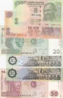 Mix Lot, Different 6 banknotes
India, 5 Rupees, 2002, UNC, p88Aa; 10 Rupees, 1996, UNC, p89; Congo Democratic Republic, 20 Francs, 2003, UNC, p94; 50...