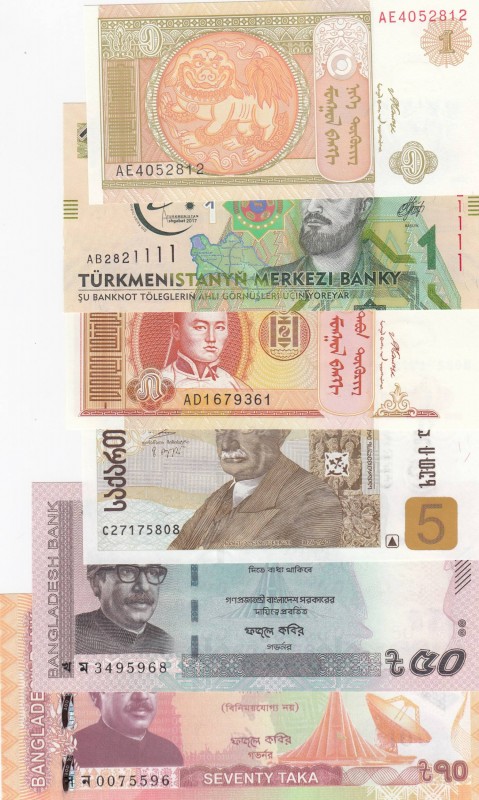 Mix Lot, Different 6 banknotes
Georgia, 5 Lari, 2002, UNC, p70a; Bangladesh, 50...