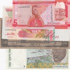 Mix Lot, Total 4 banknotes
Gambia, 5 Dalasis, 2015, UNC, p31; Suriname, 10 Gulden, 1996, UNC, p137; West African States, 500 Francs, 2001, XF, p110Al...