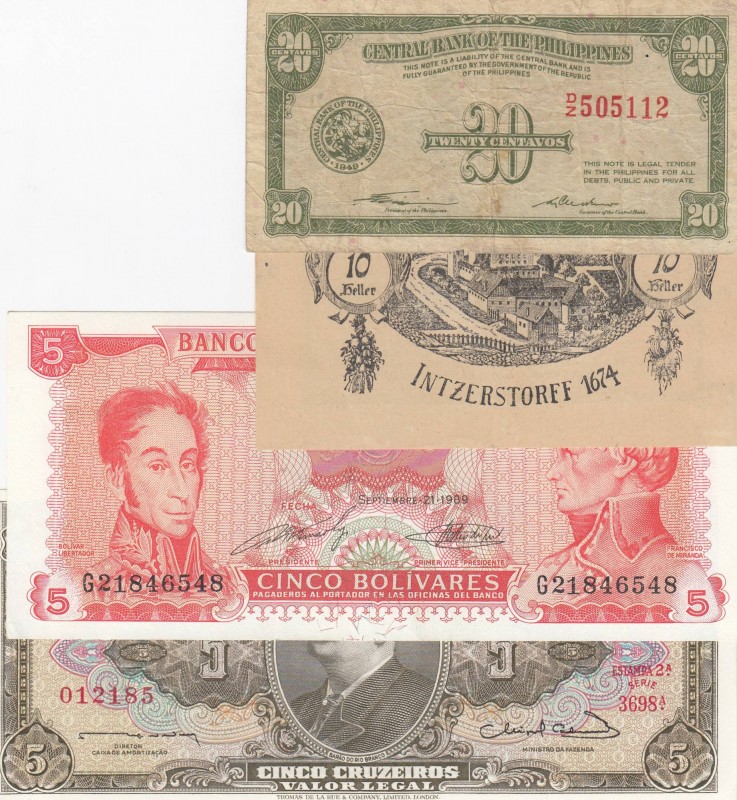 Mix Lot, Total 4 banknotes
Philippines, 20 Centavos, 1949, FINE, p130b; Germany...