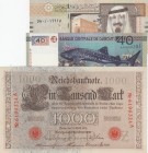 Mix Lot, 3 differant banknotes
Germany 1000 Mark, 1910, UNC, p44b; Djibouti 40 francs, UNC, pnew; Saudi Arabia 10 Riyals, VF, p39, Serial Number: Nr ...