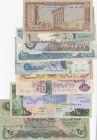 Mix Lot, Total 10 differant ARABIAN COUNTRIES banknotes lot
Egypt, 50 Piatres, Unc; Kuwait, 10 Dinars, xf; Iraq, 1.000 Dinars, xf; Qatar, 1 Riyal, vf...