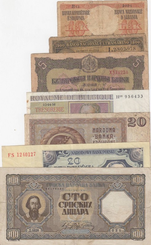 Mix Lot, Total 7 banknotes
Mozambique, 1 Escudo, 1944, POOR, p92; Albania, 10 L...