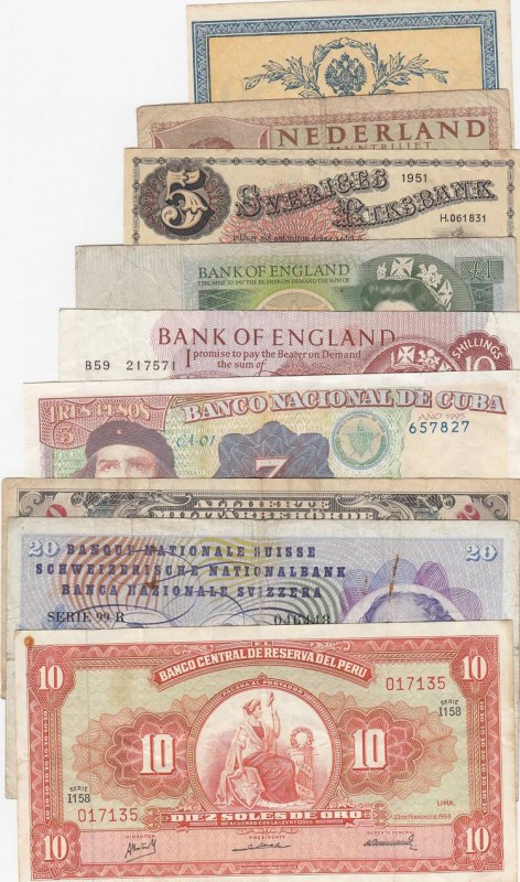 Mix Lot, Total 9 banknotes
Russia, 50 Kopeks, 1915, UNC(-); Netherlands, 1 Guld...