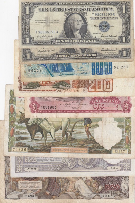 Mix Lot, total 8 banknotes
United states of America 1 Dollar (2),1957, FINE; Al...