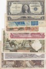 Mix Lot, total 8 banknotes
United states of America 1 Dollar (2),1957, FINE; Algeria 100 Dinars,1981, FINE; Algeria 200 Dinars,1983, VF; Nigeria 1 Po...