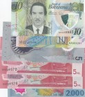 Mix Lot, Total 6 polymer plastic banknotes
Maldives, 5 Rufiyaa, 2017, UNC; Paraguay, 5.000 Guaranies(2), 2011, UNC; Romania, 2.000 Lei, 1999, UNC; Bo...