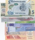 Mix Lot, Total 8 banknotes
Solomon Islands, 5 Dollars, 2019, UNC; Guatemala, 1 Quetzal, 2006, UNC; Maldives, 5 Rufiyaa, 2017, UNC; Nicaragua, 10 Cord...