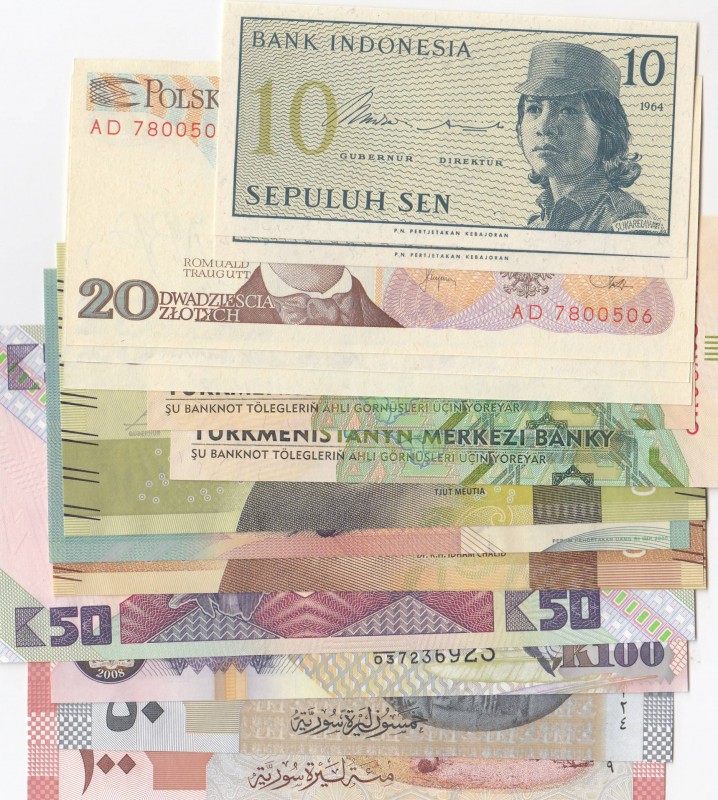 Mix Lot, Total 15 banknotes
Indonesia, 10 Sen(2), 1964, UNC; 1.000 Rupiah, 2012...