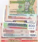 Mix Lot, Total 16 banknotes
Turkmenistan, 1 Manat, 2014, UNC; 1 Manat(2), 2017, UNC; Mongolia, 10 Tugrik, 2017, UNC(-); 20 Tugrik, 2017, UNC; 50 Tugr...