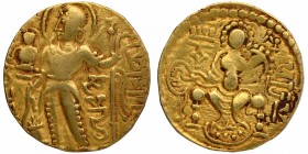 Gold Dinar Coin of Samudragupta of Gupta Dynasty of of Scepter  type.