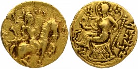 Gold Dinar Coin of Chandragupta II of Gupta Dynasty of Horseman type.