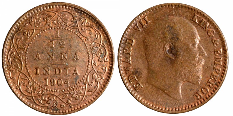 British India
Anna 1/12
Anna 1/12
1904, King Edward VII, Copper 1/12 Anna, Ca...