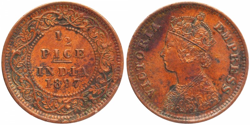 British India
Pice 1/2 
Pice 1/2
1897, Victoria Empress, Copper 1/2 Pice, Cal...