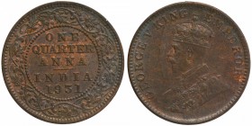 Bronze One Quarter Anna Coin of King George V of Calcutta Mint of 1931.