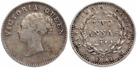 Silver Two Annas Coin of Victoria Queen of Calcutta Mint of 1841.