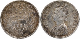 Silver Two Annas Coin of Victoria Empress of Bombay Mint of 1884.