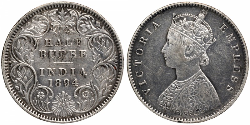 British India
Rupee 1/2 
Rupee 1/2
1894, Victoria Empress, Silver 1/2 Rupee, ...