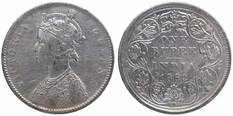 British India
Rupee 1
Rupee 01
1862, Victoria Queen, Silver Rupee, Bombay Min...