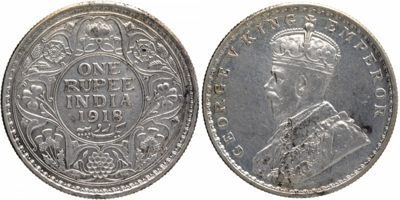 British India
Rupee 1
Rupee 01
1918, King George V, Silver Rupee, Calcutta Mi...