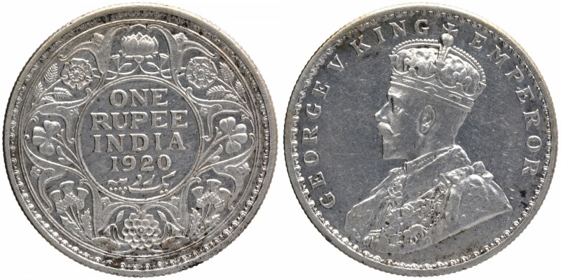 British India
Rupee 1
Rupee 01
1920, King George V, Silver Rupee, Calcutta Mi...