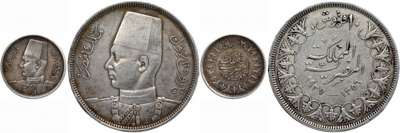 Egypt
Set of 2 Coins
Egypt, Faruk I (1936-1952 AD), Silver 2 and 10 Qurush, Se...