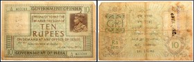 Ten Rupees Bank Note of King George V Signed by A.C. McWatters of 1923.