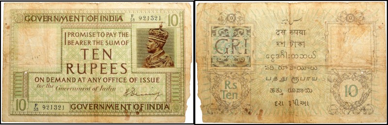 British INDIA Notes
K. G. V.
10 Rupees
British India, 1923, King George V, 10...