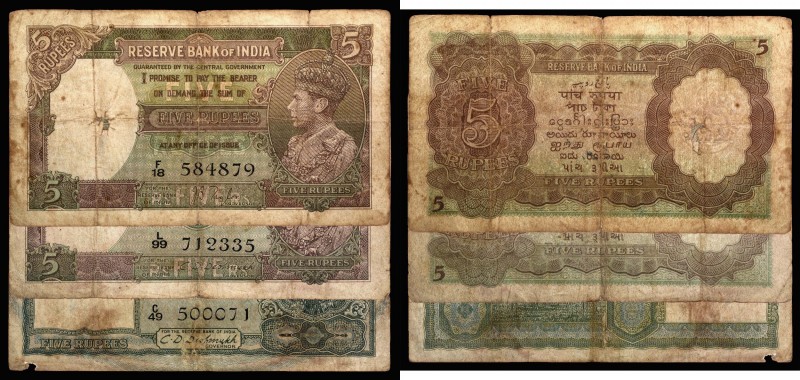 British INDIA Notes
K.G.VI
5 Rupees
1. Brtish India, 1938, King George VI, 5 ...