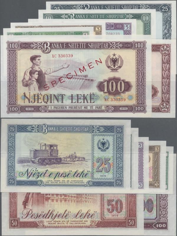 Albania: Specimen set with 1, 3, 5, 10, 25, 50 and 100 Leke 1976, P.40s-46s, all...