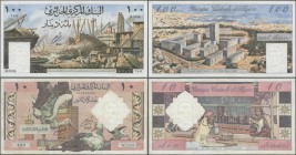 Algeria: set of 2 notes Banque Centrale d'Algerie containing 10 & 100 Dinars 1964 P. 123, 125, the 10 Dinars used with folds in paper, probably presse...