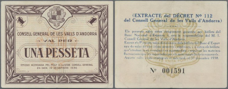 Andorra: Consell General de les Valls d'Andorra 1 Pesseta 1936, P.6, excellent c...