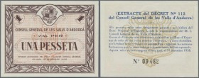 Andorra: Consell General de les Valls d'Andorra 1 Pesseta 1936, P.6 in perfect UNC condition. Very Rare!
 [differenzbesteuert]