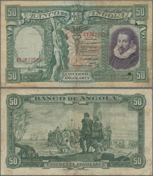 Angola: Banco de Angola 50 Angolares 1951, P.84, still great condition and very ...