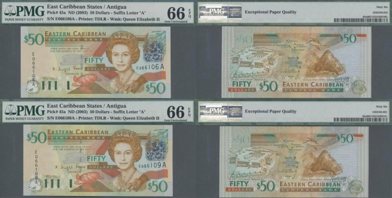 Antigua: Nice set with 4 banknotes 50 Dollars ND(2003), P.45a, all in UNC and th...