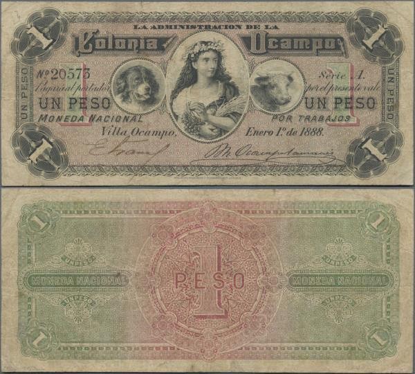 Argentina: Administracion De La Colonia Ocampo 1 Peso 1888, P.NL, still nice and...